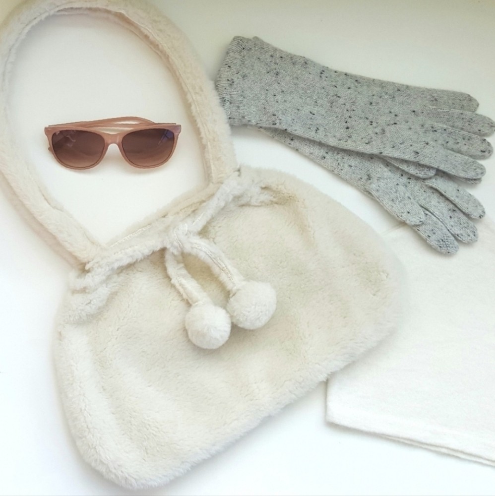 Faux Shearling Fur Soft Cozy Winter Curvy Shoulder Bag Cream OOAK Hand Made